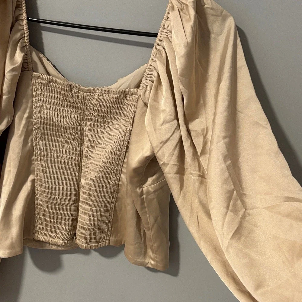 NWT Abercrombie & Fitch Puff‎ Sleeve Satin Corset Blouse Glam Party
